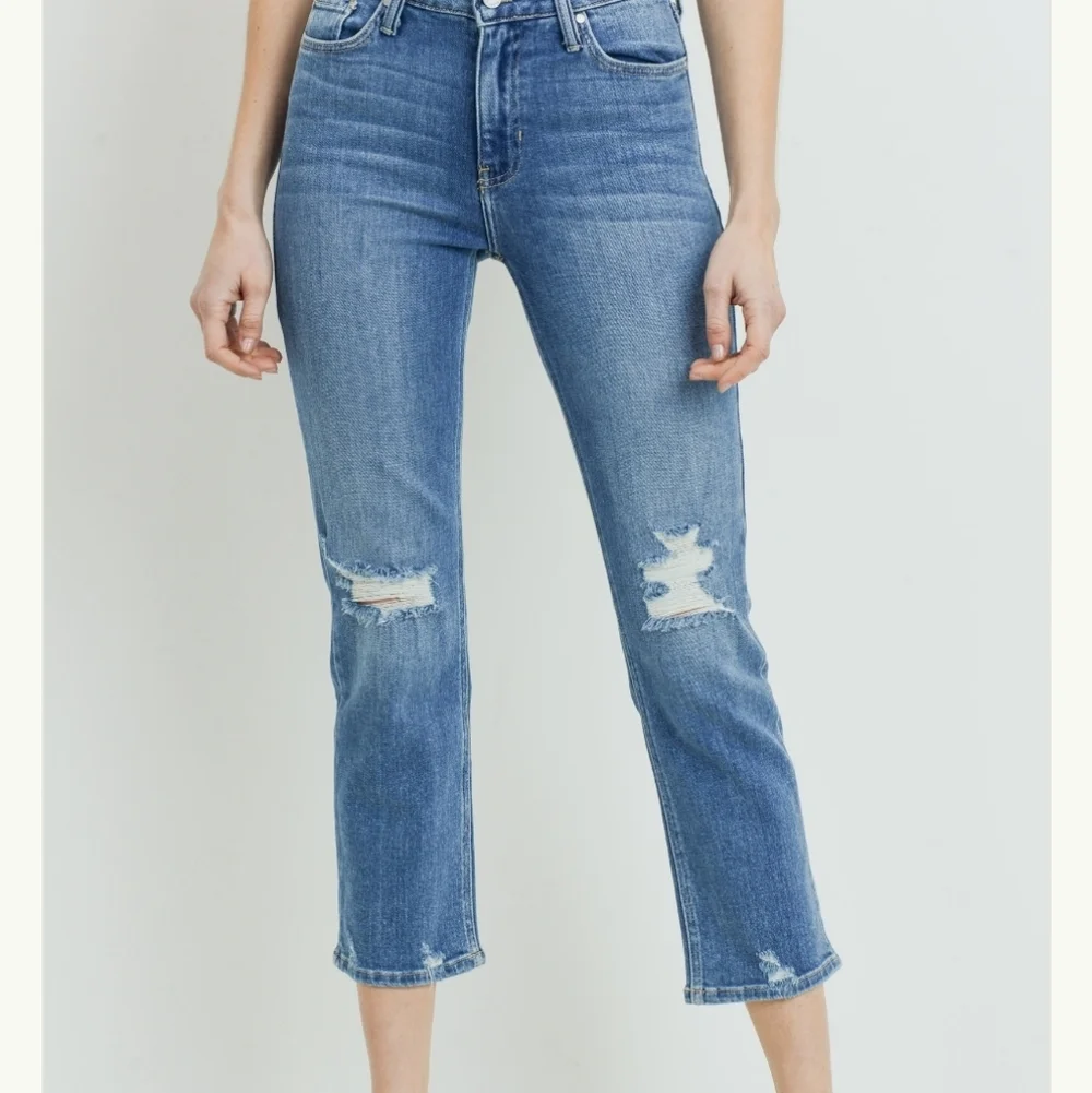 Just Black Denim Straight Leg Jeans Distressed Medium Wash Size 28